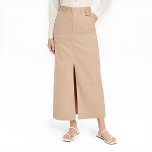 Tan Utility Maxi Skirt